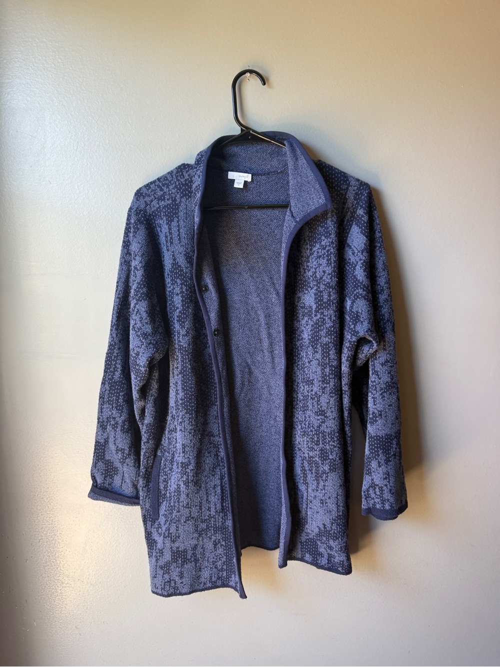 Pure Jill Blue Geometric Open Front Knit Cardigan Size M